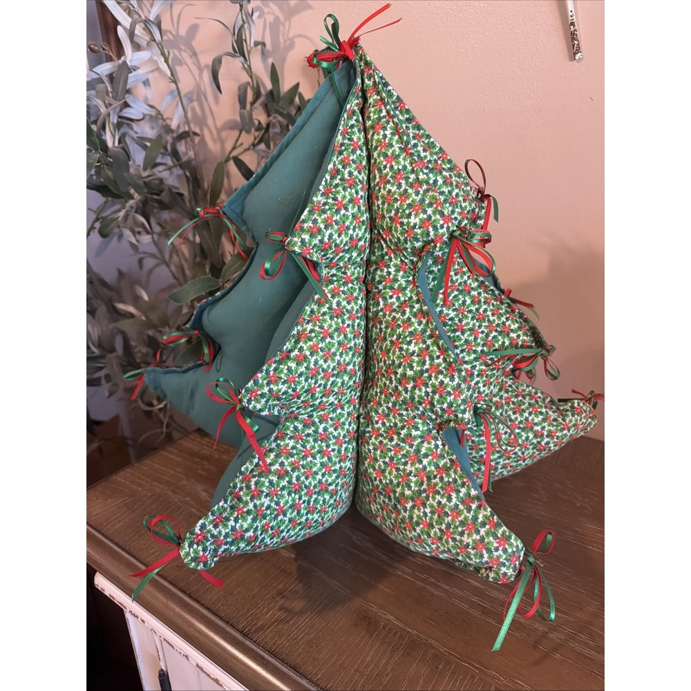 Vintage Handmade 3D Stuffed Fabric Christmas Tree with bows Christmas decoration